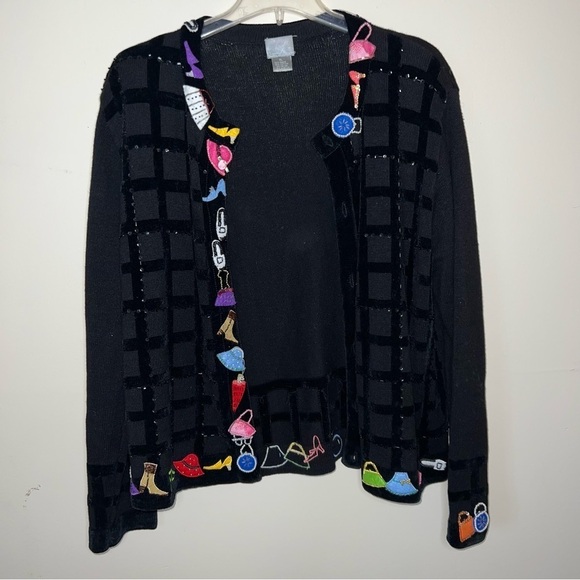 BEREK Hand-Sewn Applique Embroidered Embellished Black Cardigan Sweater Size XL - Picture 12 of 13